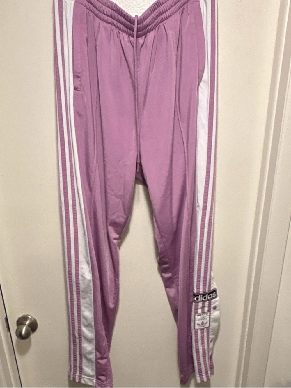 Adidas Women’s PINK  Track Pants with White Stripes XL